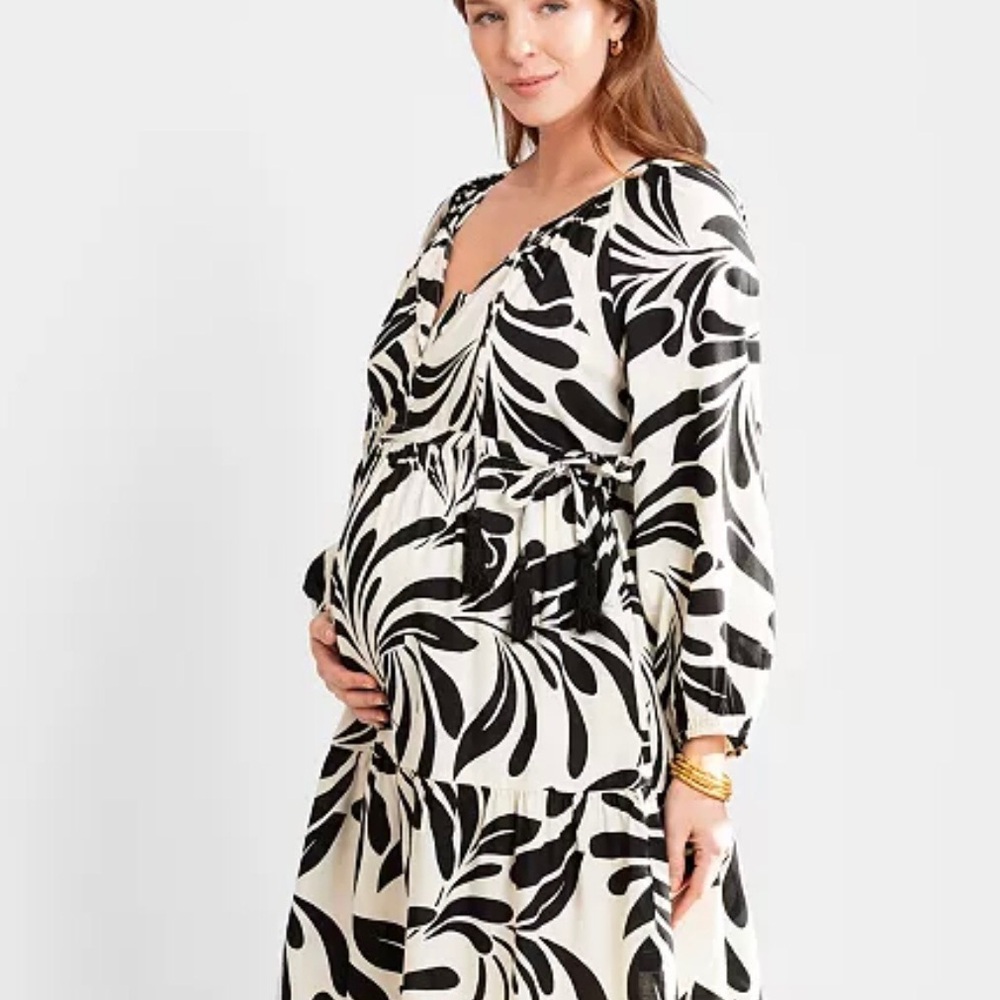 Maternity Boho Dress Black & White In Eco Responsible Viscose Sz 8